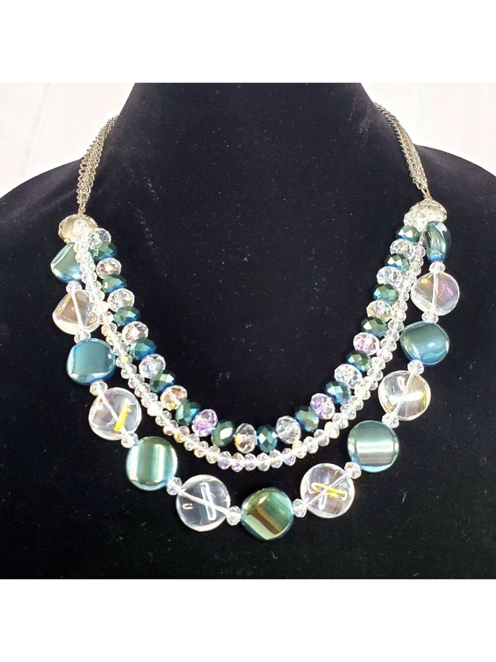 VTG Multi-Strand Aurora Borealis Crystal & Green Beaded Necklace